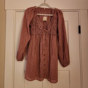 NWT Free People Summer Struttin Mini Dress In Mauve Pink XS